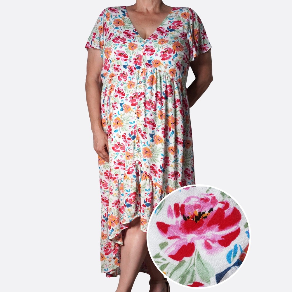 Torrid Ivory Floral Gauze Button Front Tea-Length Dress XL 1X 14 16 High Low